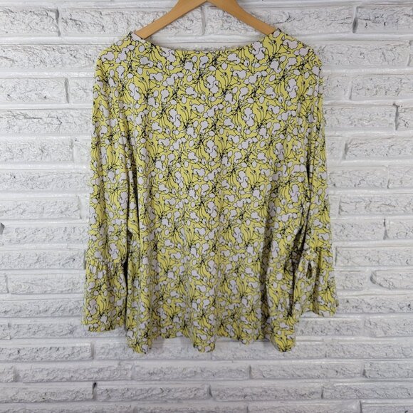 Liz Claiborne Womens Top XXL Plus 3/4 Bell Tied Sleeve Yellow Floral FLO232E - Picture 6 of 9